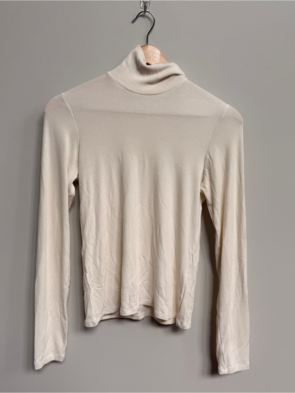 OAK + FORT Soft Cream Turtleneck Slim Fit Sweater modal blend ribbed top
